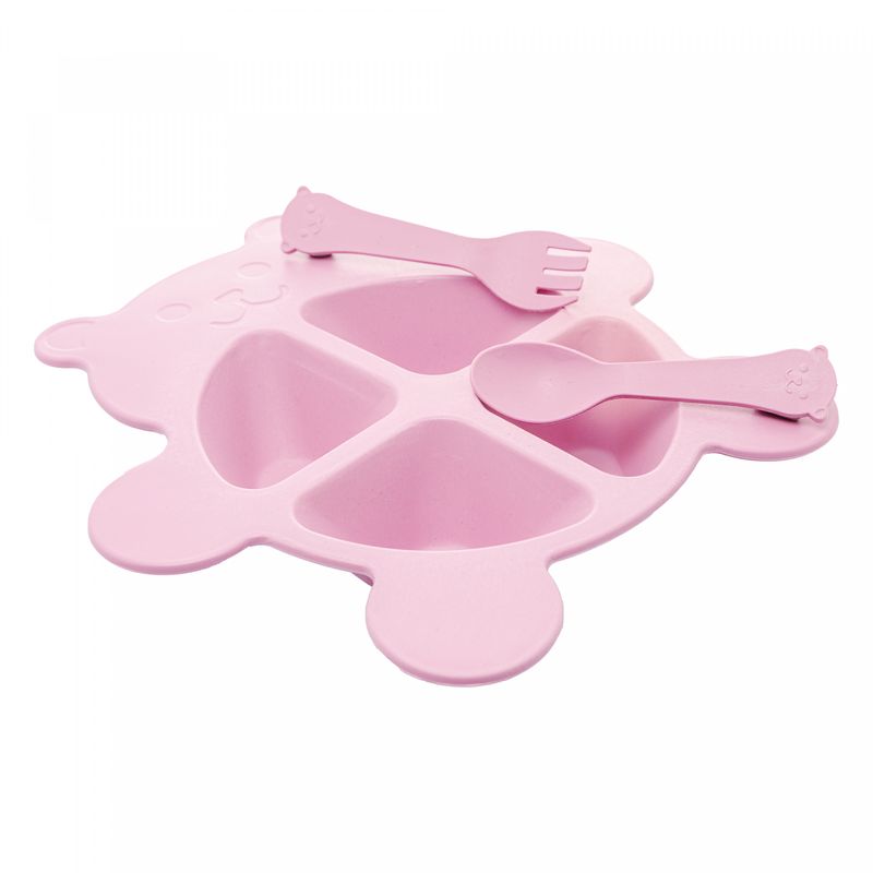 Conjunto-de-Prato-com-2-Talheres-de-Bambu-e-PP-Baby-Bear-Rosa-Lyor