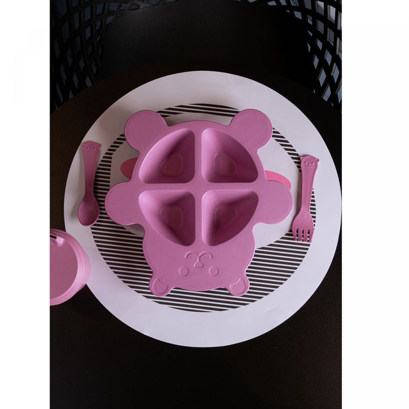 Conjunto-de-Prato-com-2-Talheres-de-Bambu-e-PP-Baby-Bear-Rosa-Lyor