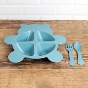 Conjunto de Prato com 2 Talheres de Bambu e PP Baby Bear Azul - Lyor