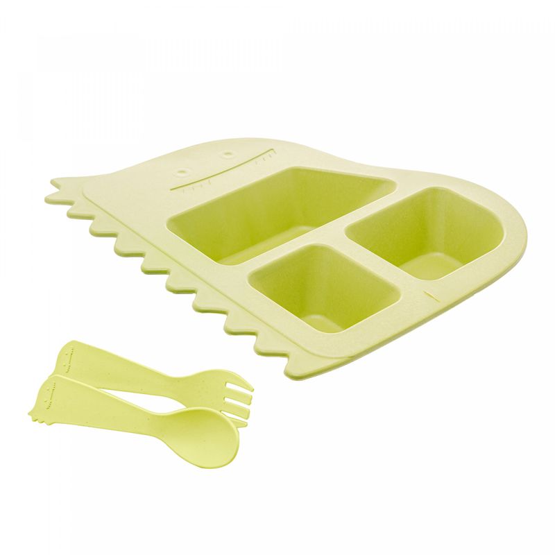 Conjunto-de-Prato-com-2-Talheres-de-Bambu-e-PP-Baby-Dino-Verde-Lyor