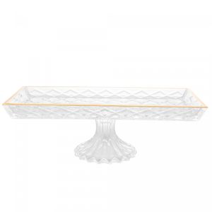 Travessa para Servir de Cristal com Pé e Fio de Ouro Deli Diamond 34,5cm x 18,5cm x 11,5cm - Lyor
