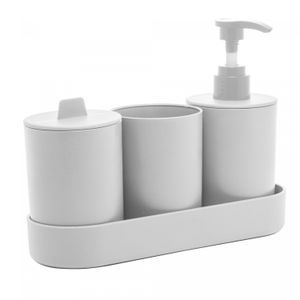 Conjunto 4 Peças de Bambu e PP para Banheiro Off-White - Lyor