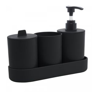 Conjunto 4 Peças de Bambu e PP para Banheiro Preto - Lyor
