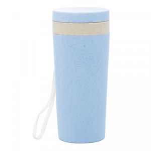 Copo Térmico de Bambu e PP Parede Dupla com Alça e Tampa Azul 310ml - Lyor