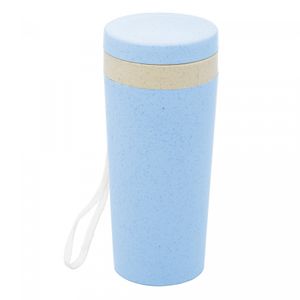Copo Térmico de Bambu e PP Parede Dupla com Alça e Tampa Azul 310ml - Lyor