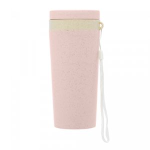 Copo Térmico de Bambu e PP Parede Dupla com Alça e Tampa Rosa 310ml - Lyor