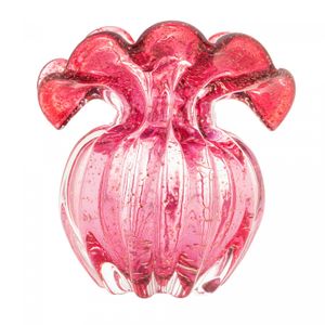 Vaso de Vidro Italy Rosa e Dourado 11cm x 9cm x 11,5cm - Lyor