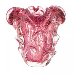 Vaso de Vidro Italy Rosa e Dourado 13cm x 14,5cm - Lyor