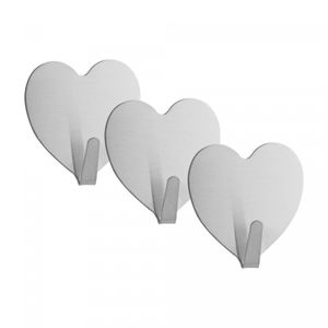 Conjunto de 3 Ganchos AutoAdesivos em Aço Inox Heart 4cm - Lyor