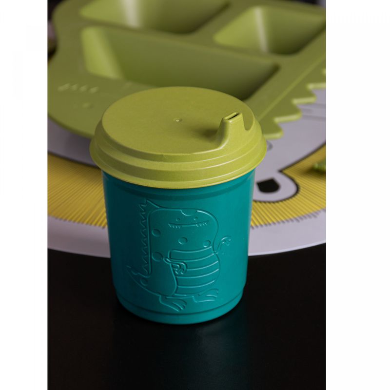 Conjunto-de-Prato-com-2-Talheres-de-Bambu-e-PP-Baby-Dino-Verde-Lyor