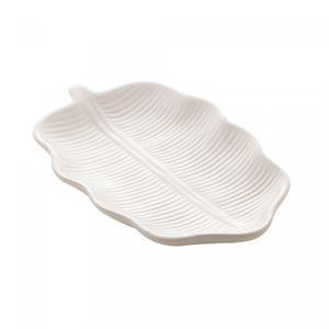 Folha Decorativa de Cerâmica Banana Leaf Branco 16cm x 9cm x 2cm - Lyor