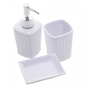 Conjunto 3 Peças para Banheiro de Cerâmica Antibes Branco - Lyor