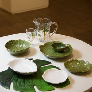 Centro de Mesa Decorativo de Cerâmica Banana Leaf Verde 20cm x 20cm x 7cm - Lyor