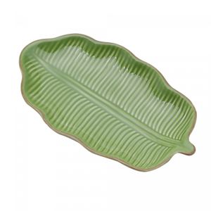 Folha Decorativa de Cerâmica Banana Leaf Verde 16cm x 9cm x 2cm - Lyor
