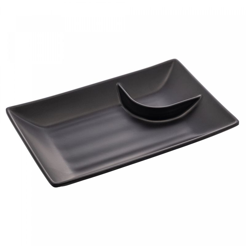 Prato-Retangular-de-Melamina-com-Molheira-Toquio-Preto-19cm-x-125cm-x-3cm-Lyor