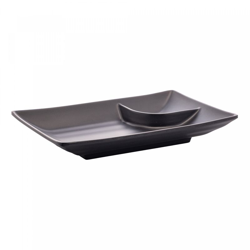 Prato-Retangular-de-Melamina-com-Molheira-Toquio-Preto-19cm-x-125cm-x-3cm-Lyor