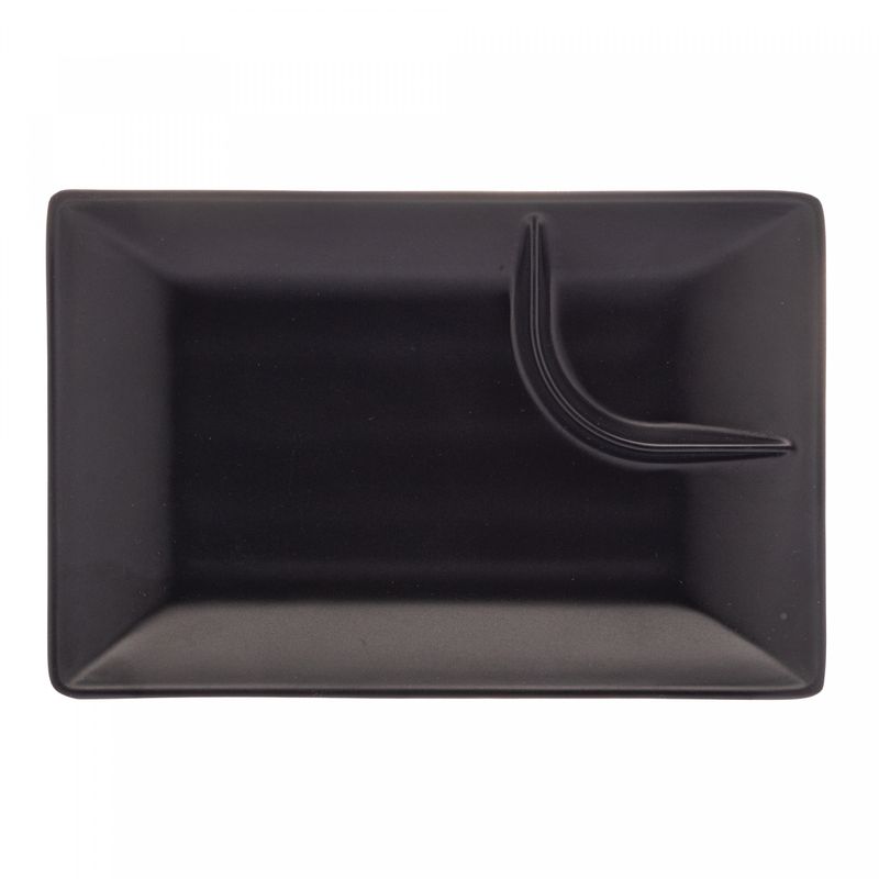 Prato-Retangular-de-Melamina-com-Molheira-Toquio-Preto-19cm-x-125cm-x-3cm-Lyor