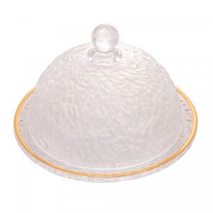 Queijeira de Cristal Martelado com Tampa e Fio de Ouro Petra 19,5cm x 13cm - Lyor