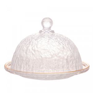 Queijeira de Cristal Martelado com Tampa e Fio de Ouro Petra 19,5cm x 13cm - Lyor