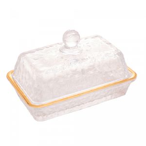 Manteigueira de Cristal Martelado com Tampa e Fio de Ouro Petra 17cm x 10,5cm x 10cm - Lyor