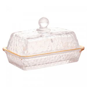 Manteigueira de Cristal Martelado com Tampa e Fio de Ouro Petra 17cm x 10,5cm x 10cm - Lyor