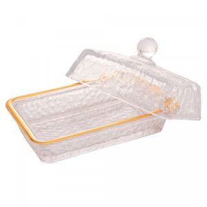 Manteigueira de Cristal Martelado com Tampa e Fio de Ouro Petra 17cm x 10,5cm x 10cm - Lyor