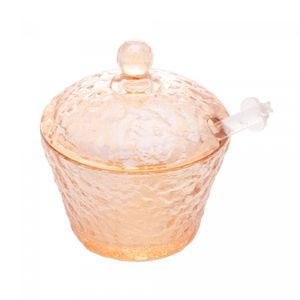 Meleira de Cristal Martelado com Colher e Tampa Petra Âmbar Metalizado 10cm - Lyor