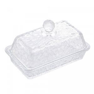 Manteigueira de Cristal Martelado com Tampa Petra 17cm x 10,5cm x 10cm- Lyor