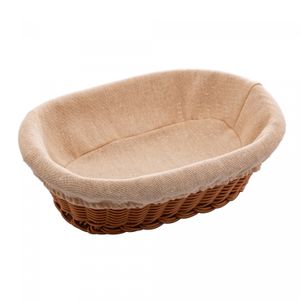 Cesta Oval de Rattan Plástico com Forro em Tecido 27cm x 20cm x 8cm - Lyor