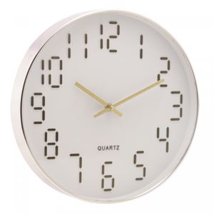 Relógio de Parede em Plástico Quartz Branco com Dourado 30,5cm x 4,3cm - Lyor