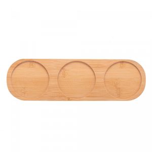 Conjunto 3 Petisqueiras de Cerâmica com Bandeja de Bambu 32cm x 9,5cm x 5cm - Lyor