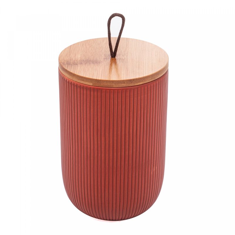 Potiche-de-Ceramica-com-Tampa-de-Bambu-e-Pegador-de-Corda-Lines-Terracota-10cm-x-15cm-Lyor