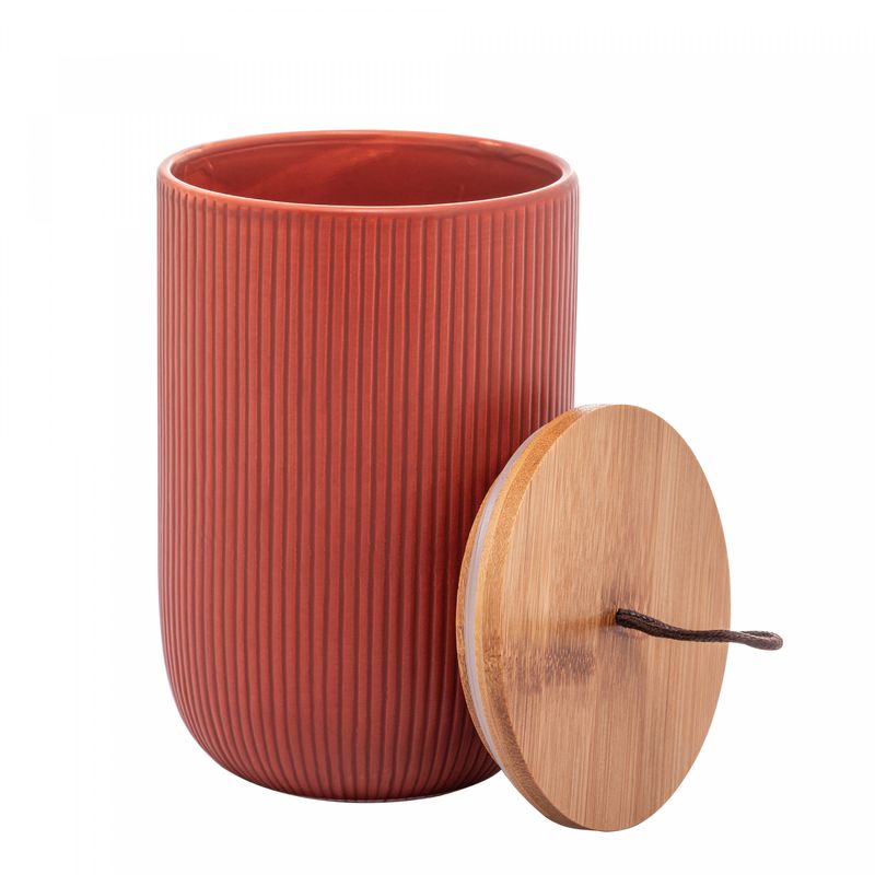Potiche-de-Ceramica-com-Tampa-de-Bambu-e-Pegador-de-Corda-Lines-Terracota-10cm-x-15cm-Lyor