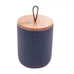 Potiche-de-Ceramica-com-Tampa-de-Bambu-e-Pegador-de-Corda-Lines-Azul-Marinho-10cm-x-125cm-Lyor