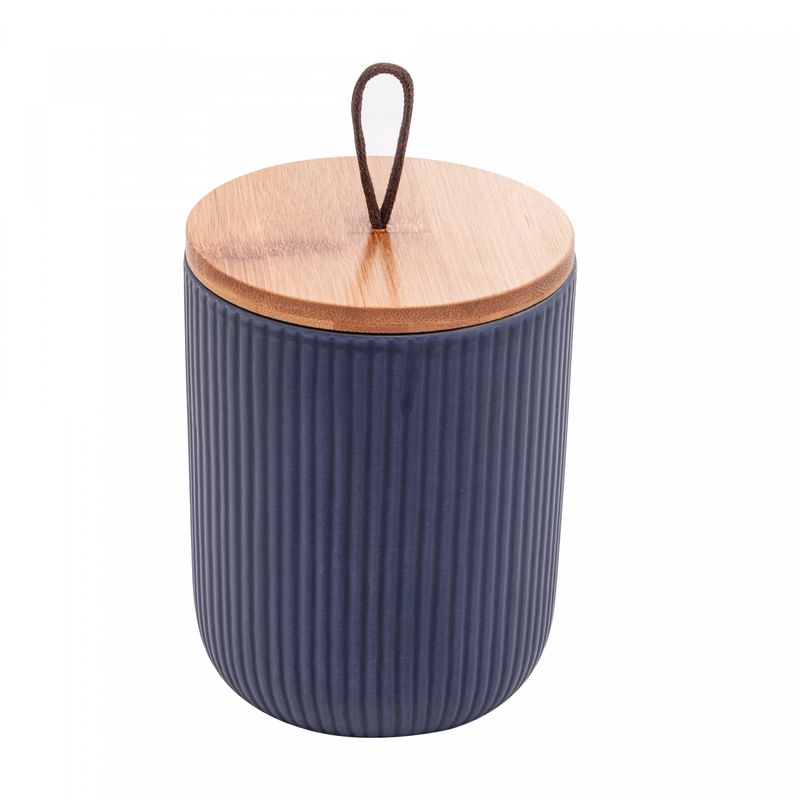 Potiche-de-Ceramica-com-Tampa-de-Bambu-e-Pegador-de-Corda-Lines-Azul-Marinho-10cm-x-125cm-Lyor