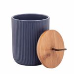 Potiche-de-Ceramica-com-Tampa-de-Bambu-e-Pegador-de-Corda-Lines-Azul-Marinho-10cm-x-125cm-Lyor