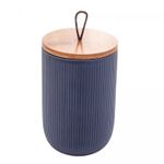Potiche-de-Ceramica-com-Tampa-de-Bambu-e-Pegador-de-Corda-Lines-Azul-Marinho-10cm-x-15cm-Lyor