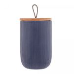 Potiche-de-Ceramica-com-Tampa-de-Bambu-e-Pegador-de-Corda-Lines-Azul-Marinho-10cm-x-15cm-Lyor