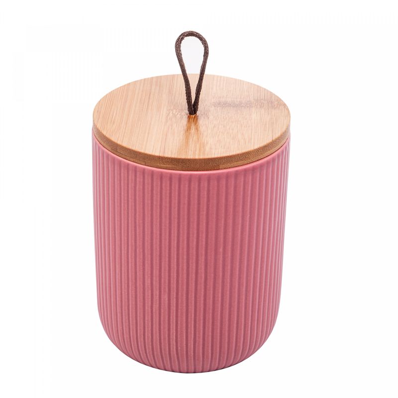 Potiche-de-Ceramica-com-Tampa-de-Bambu-e-Pegador-de-Corda-Lines-Rosa-10cm-x-125cm-Lyor