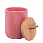 Potiche-de-Ceramica-com-Tampa-de-Bambu-e-Pegador-de-Corda-Lines-Rosa-10cm-x-125cm-Lyor
