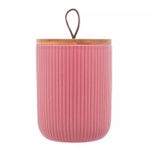 Potiche-de-Ceramica-com-Tampa-de-Bambu-e-Pegador-de-Corda-Lines-Rosa-10cm-x-125cm-Lyor