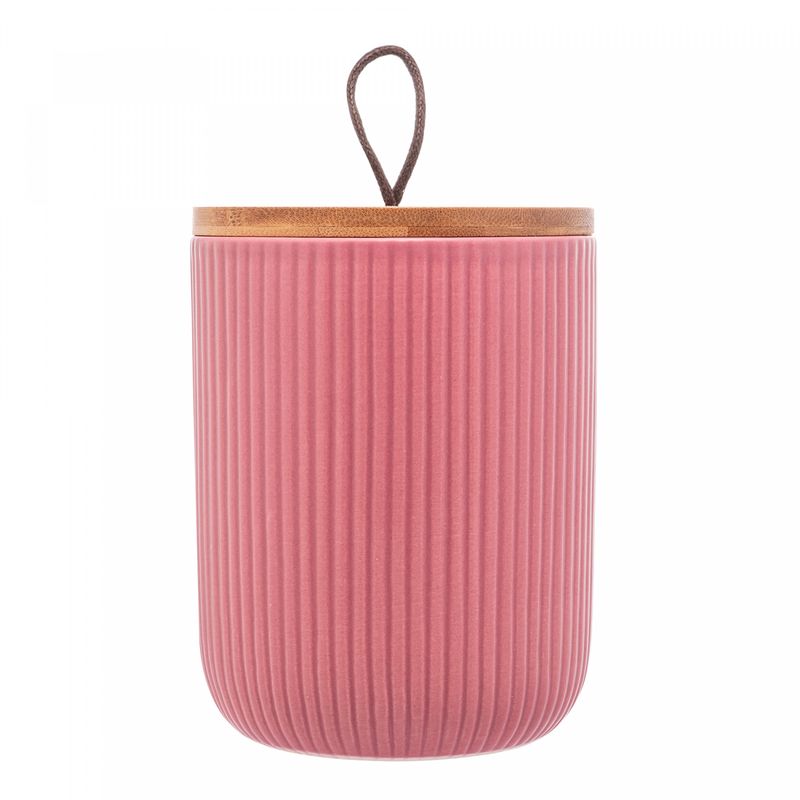 Potiche-de-Ceramica-com-Tampa-de-Bambu-e-Pegador-de-Corda-Lines-Rosa-10cm-x-125cm-Lyor