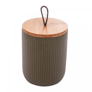 Potiche de Cerâmica com Tampa de Bambu e Pegador de Corda Lines Verde 10cm x 12,5cm - Lyor