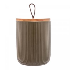 Potiche de Cerâmica com Tampa de Bambu e Pegador de Corda Lines Verde 10cm x 12,5cm - Lyor