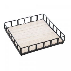 Bandeja Quadrada de Metal com Fundo em MDF Preto Fosco 19cm x 4,5cm - Lyor