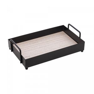 Bandeja Retangular de Metal com Fundo em MDF e Alça Preto Fosco 21cm x 13cm x 6cm - Lyor