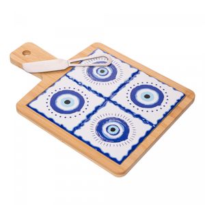 Conjunto 3 Peças para Queijo com Bandeja  Faca e Tábua Greek 18,5 x 26,5 x 1cm Bambu - Lyor