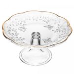 Prato-para-Bolo-com-Pe-New-Butterfly-com-Fio-de-Ouro-19cm-x-9cm-Cristal-Ecologico-Lyor