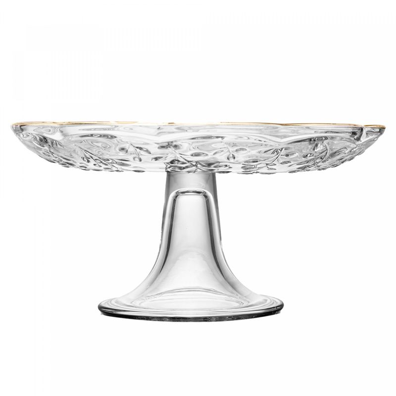 Prato-para-Bolo-com-Pe-New-Butterfly-com-Fio-de-Ouro-19cm-x-9cm-Cristal-Ecologico-Lyor