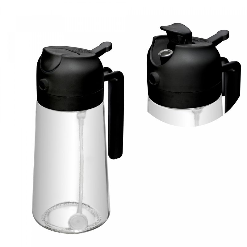 Galheteiro-2-em-1-com-Borrifador-Plastico-450ml-Preto-Vidro-Lyor